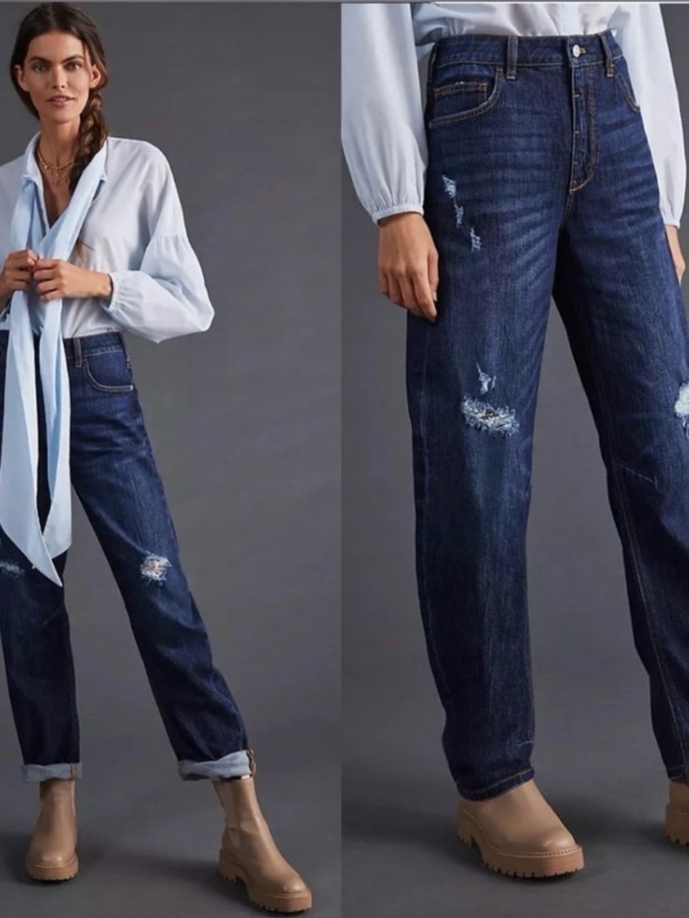 Anthropologie Pilcro The Bow Boyfriend Barrel  Jeans Dark Indigo Denim Size 30